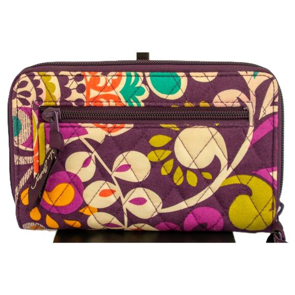 VERA BRADLEY Plumb Crazy Pattern Quilted Turn Lock Wallet Purple Clutch - Picture 2 of 9